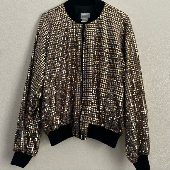 Vintage Gold Sequin Bomber Jacket - Picture 1 of 5